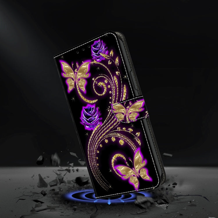 For Samsung Galaxy A35 5G Crystal 3D Shockproof Protective Leather Phone Case(Purple Flower Butterfly) by buy2fix