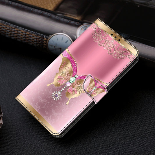 For Samsung Galaxy A55 5G Crystal 3D Shockproof Protective Leather Phone Case(Pink Bottom Butterfly) by buy2fix