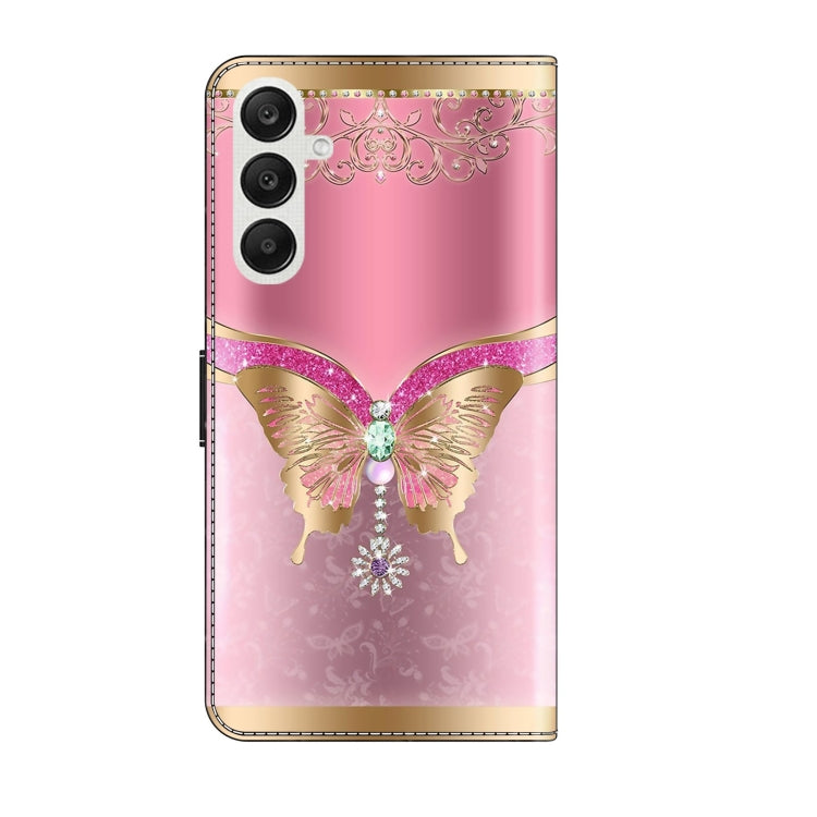 For Samsung Galaxy A55 5G Crystal 3D Shockproof Protective Leather Phone Case(Pink Bottom Butterfly) by buy2fix