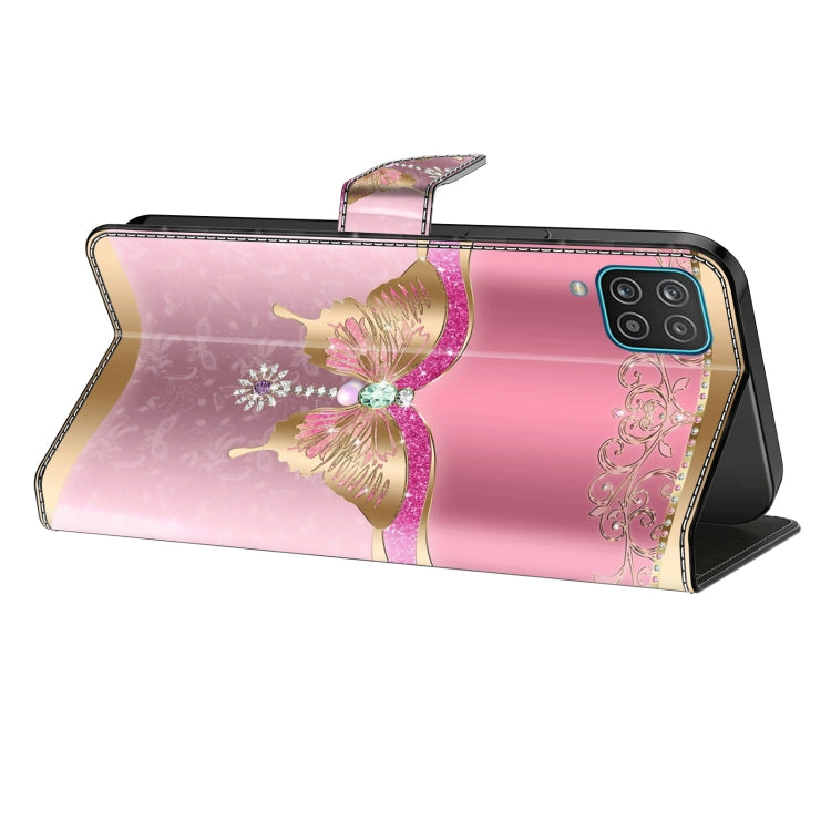 For Samsung Galaxy A55 5G Crystal 3D Shockproof Protective Leather Phone Case(Pink Bottom Butterfly) by buy2fix