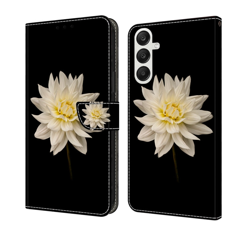 For Samsung Galaxy A55 5G Crystal 3D Shockproof Protective Leather Phone Case(White Flower) by buy2fix