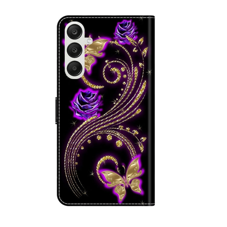 For Samsung Galaxy A55 5G Crystal 3D Shockproof Protective Leather Phone Case(Purple Flower Butterfly) by buy2fix