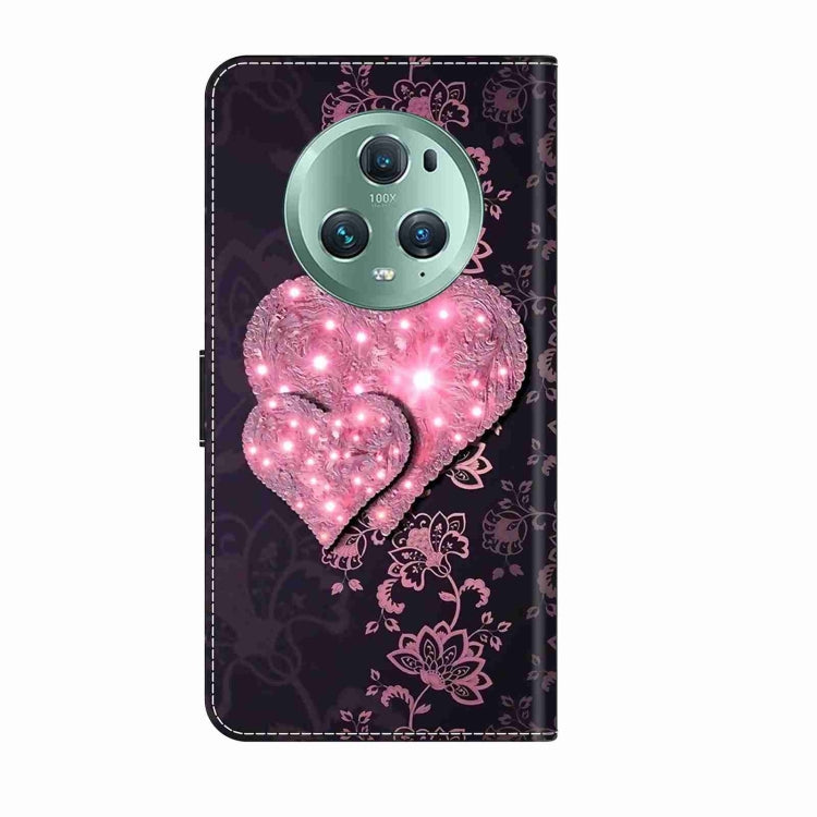 For Honor Magic5 Pro Crystal 3D Shockproof Protective Leather Phone Case(Lace Love) by buy2fix