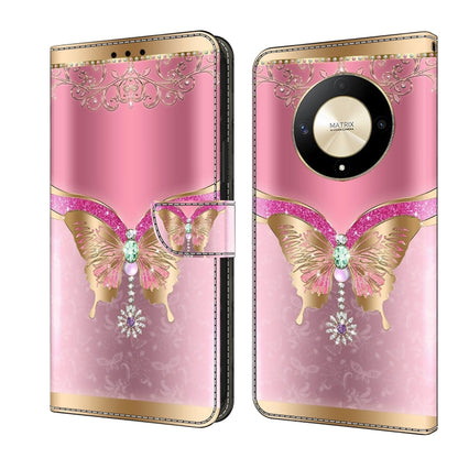 For Honor Magic6 Lite Crystal 3D Shockproof Protective Leather Phone Case(Pink Bottom Butterfly) - Honor Cases by buy2fix | Online Shopping UK | buy2fix