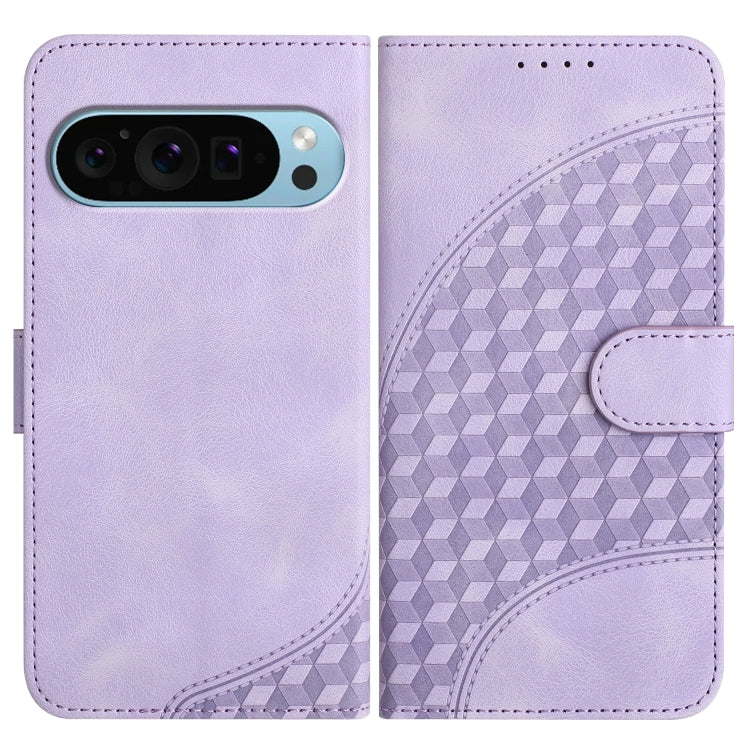 For Google Pixel 9 Pro Elephant Head Embossed Phone Leather Case with Lanyard(Light Purple) by buy2fix