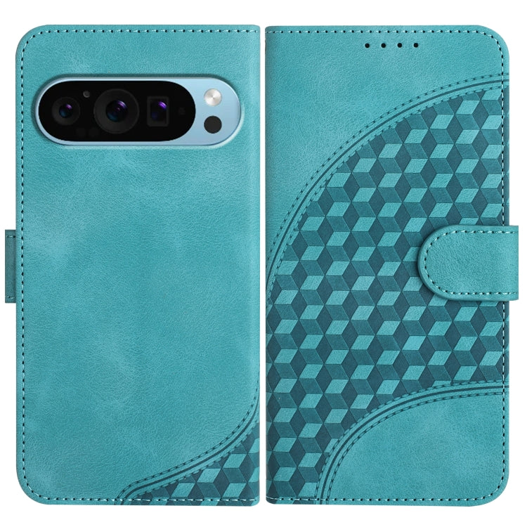 For Google Pixel 9 Pro Elephant Head Embossed Phone Leather Case with Lanyard(Light Blue) by buy2fix