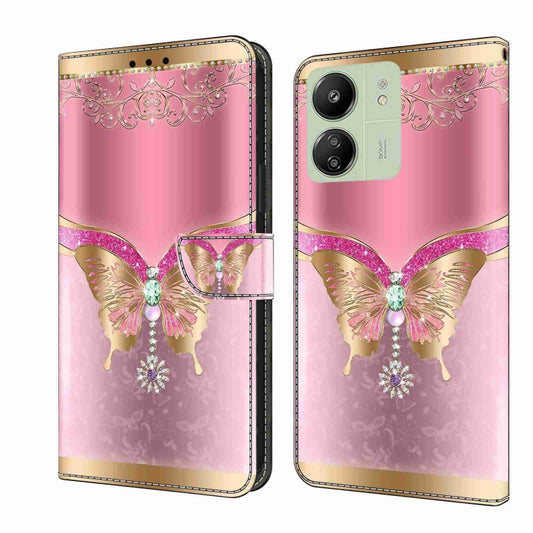 For Xiaomi Redmi 13C Crystal 3D Shockproof Protective Leather Phone Case(Pink Bottom Butterfly) by buy2fix