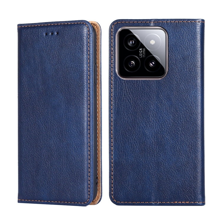 For Xiaomi 14 Gloss Oil Solid Color Magnetic Leather Phone Case(Blue) - Xiaomi Cases by buy2fix | Online Shopping UK | buy2fix