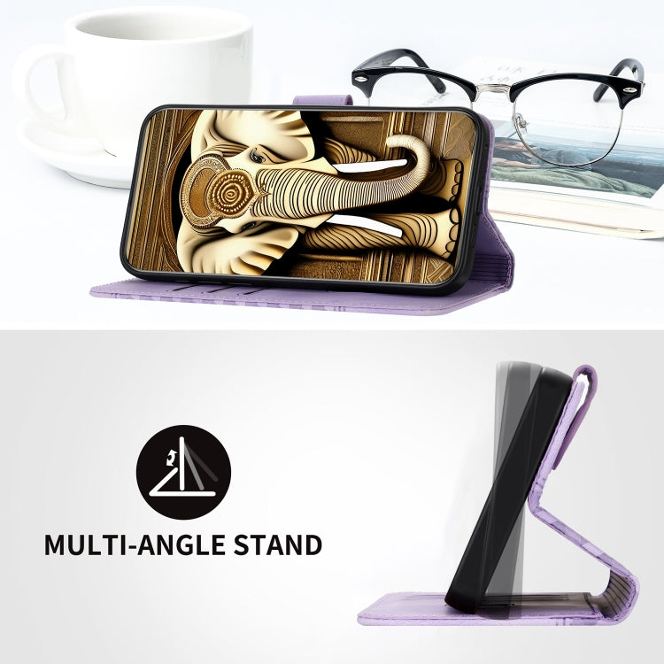 For Realme 12 5G Global Elephant Head Embossed Phone Leather Case with Lanyard(Light Purple) - Realme Cases by buy2fix | Online Shopping UK | buy2fix