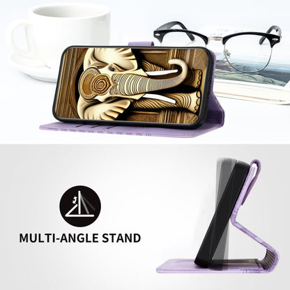 For Realme 12 5G Global Elephant Head Embossed Phone Leather Case with Lanyard(Light Purple) - Realme Cases by buy2fix | Online Shopping UK | buy2fix