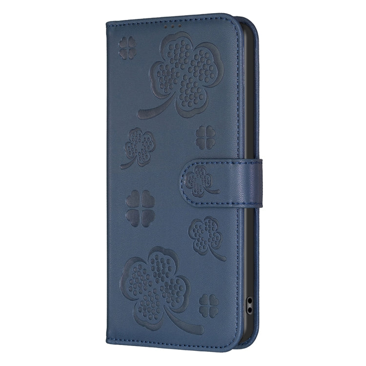 For iPhone 16 Pro Max Four-leaf Embossed Leather Phone Case(Blue) by buy2fix