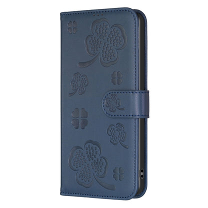 For iPhone 16 Pro Max Four-leaf Embossed Leather Phone Case(Blue) by buy2fix