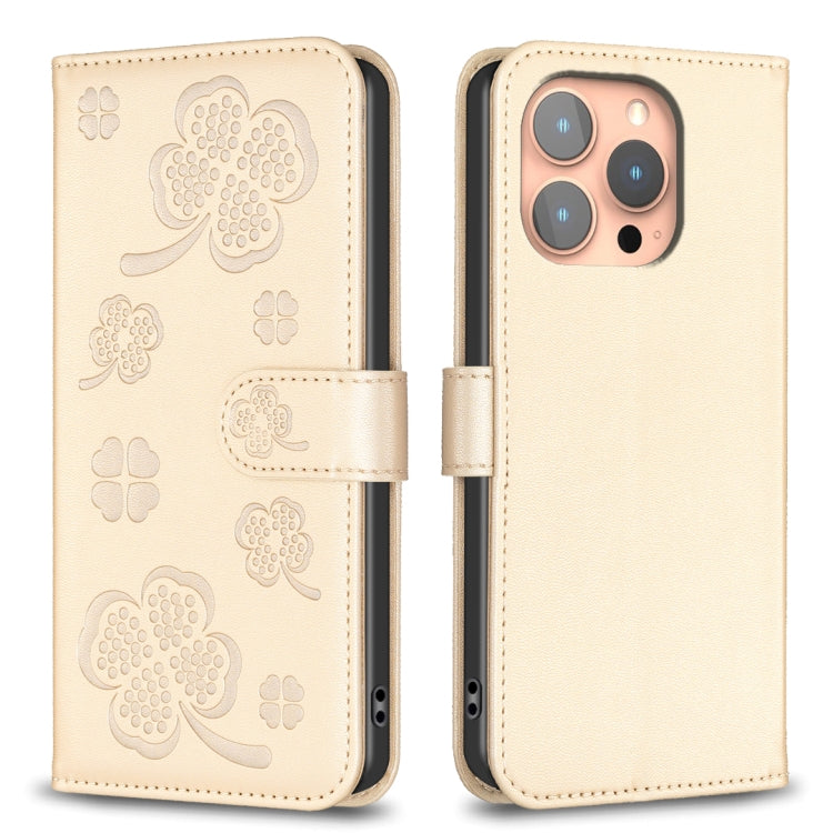 For iPhone 16 Pro Four-leaf Embossed Leather Phone Case(Gold) by buy2fix