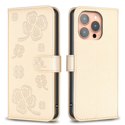 For iPhone 16 Pro Four-leaf Embossed Leather Phone Case(Gold) by buy2fix