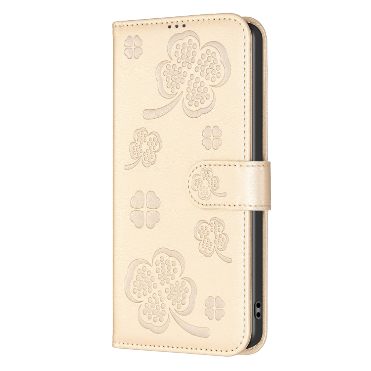 For iPhone 16 Pro Four-leaf Embossed Leather Phone Case(Gold) by buy2fix