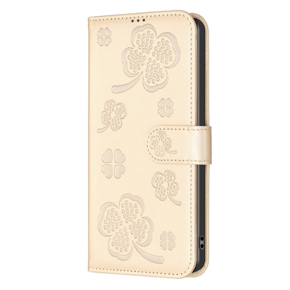 For iPhone 16 Pro Four-leaf Embossed Leather Phone Case(Gold) by buy2fix