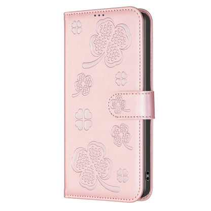 For iPhone 16 Pro Four-leaf Embossed Leather Phone Case(Pink) by buy2fix
