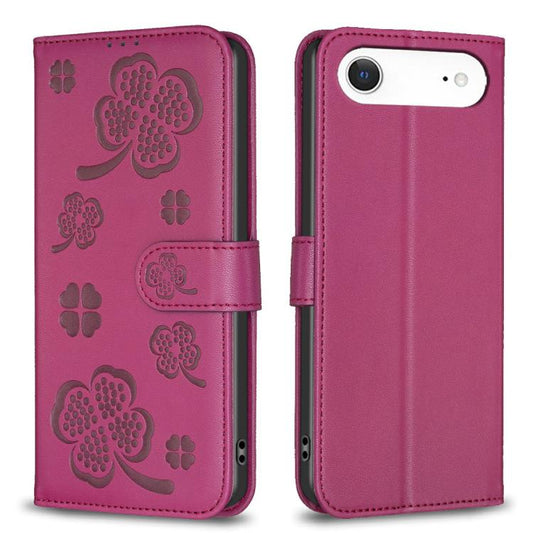 For iPhone Air Four-leaf Embossed Leather Phone Case(Rose Red) - iPhone Air Cases by buy2fix | Online Shopping UK | buy2fix