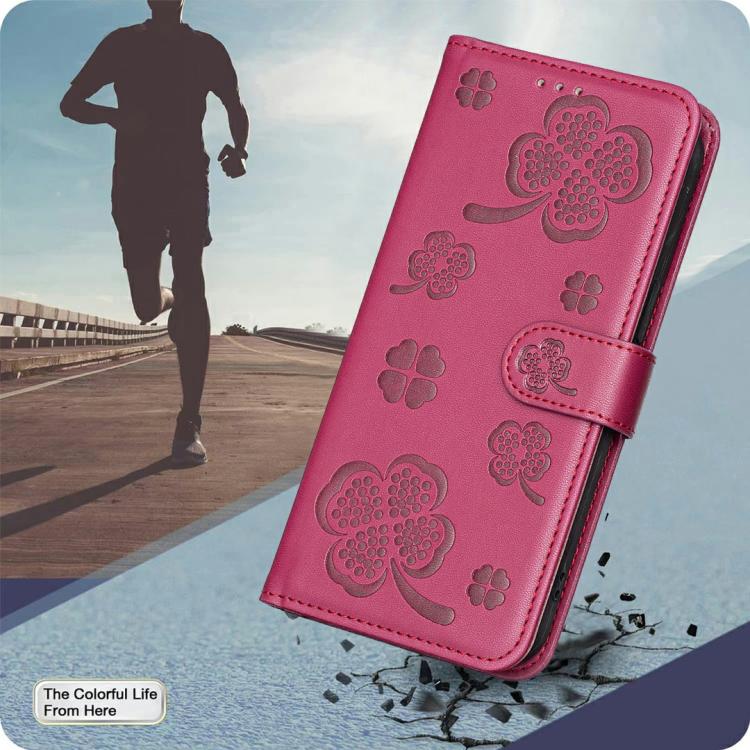 For iPhone Air Four-leaf Embossed Leather Phone Case(Rose Red) - iPhone Air Cases by buy2fix | Online Shopping UK | buy2fix