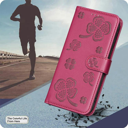 For iPhone Air Four-leaf Embossed Leather Phone Case(Rose Red) - iPhone Air Cases by buy2fix | Online Shopping UK | buy2fix