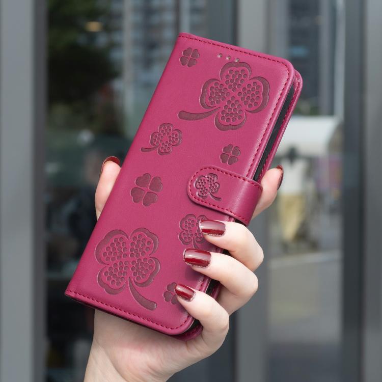 For iPhone Air Four-leaf Embossed Leather Phone Case(Rose Red) - iPhone Air Cases by buy2fix | Online Shopping UK | buy2fix