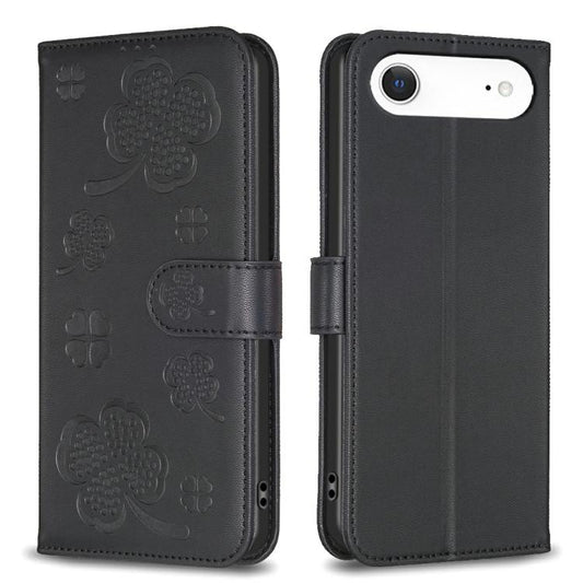 For iPhone Air Four-leaf Embossed Leather Phone Case(Black) - iPhone Air Cases by buy2fix | Online Shopping UK | buy2fix