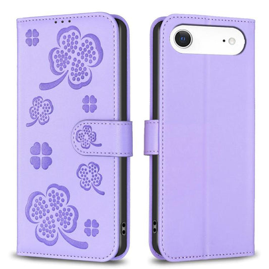 For iPhone Air Four-leaf Embossed Leather Phone Case(Purple) - iPhone Air Cases by buy2fix | Online Shopping UK | buy2fix