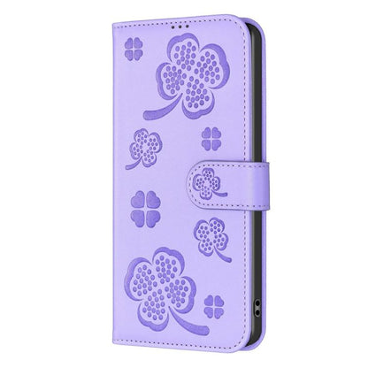 For iPhone Air Four-leaf Embossed Leather Phone Case(Purple) - iPhone Air Cases by buy2fix | Online Shopping UK | buy2fix