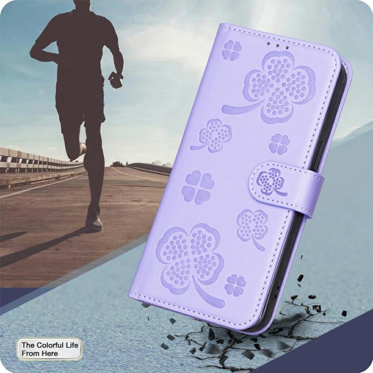 For iPhone Air Four-leaf Embossed Leather Phone Case(Purple) - iPhone Air Cases by buy2fix | Online Shopping UK | buy2fix