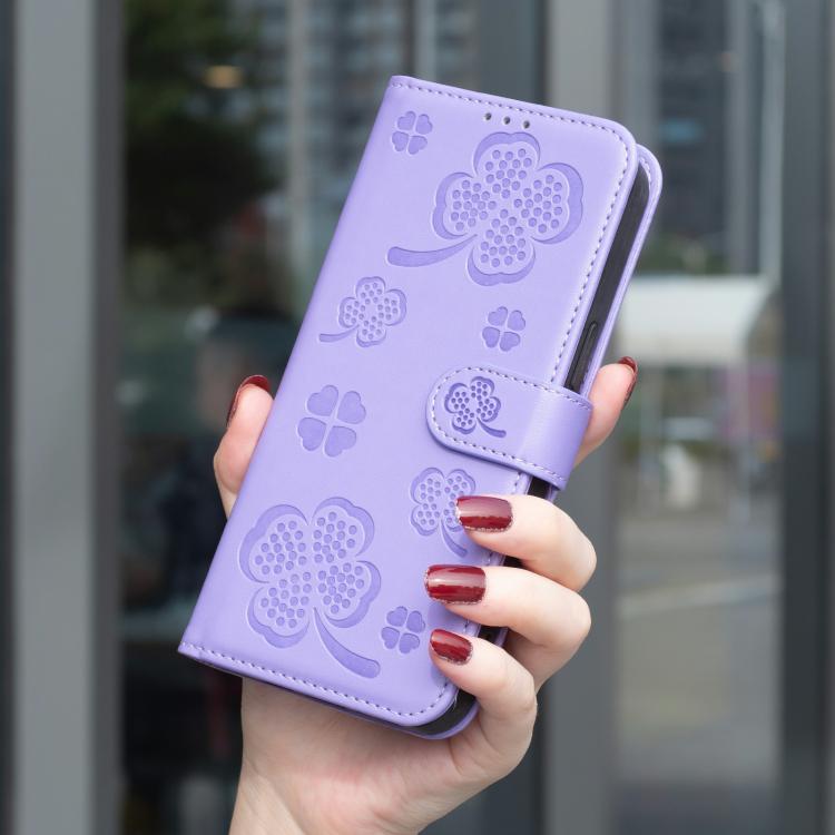 For iPhone Air Four-leaf Embossed Leather Phone Case(Purple) - iPhone Air Cases by buy2fix | Online Shopping UK | buy2fix