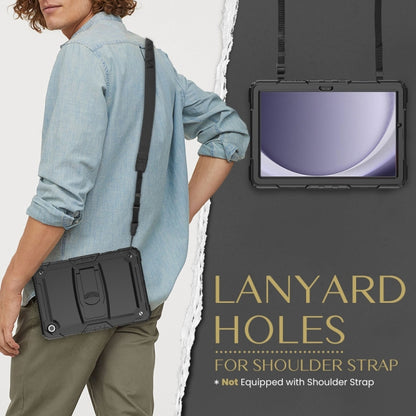 For Samsung Galaxy Tab A9+ Silicone Hydric PC Tablet Case with Shoulder Strap & Holder(Black) - Galaxy Tab A9+ by buy2fix | Online Shopping UK | buy2fix