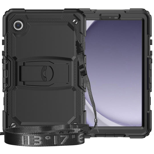 For Samsung Galaxy Tab A11+ / A9+ Silicone Hydric PC Tablet Case with Shoulder Strap & Holder(Black)