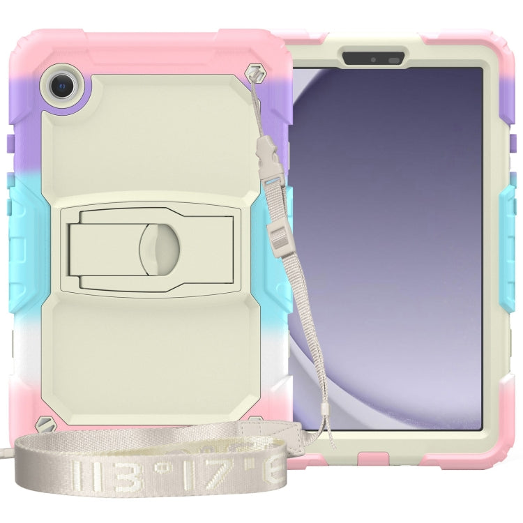 For Samsung Galaxy Tab A9+ Silicone Hydric PC Tablet Case with Shoulder Strap & Holder(Colorful Pink) - Galaxy Tab A9+ by buy2fix | Online Shopping UK | buy2fix