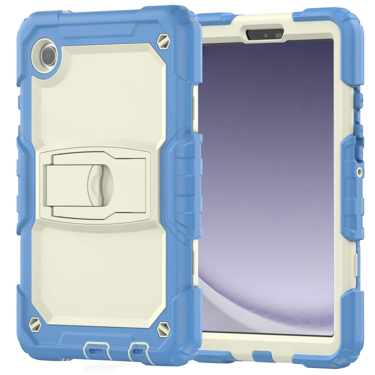 For Samsung Galaxy Tab A9+ Silicone Hydric PC Tablet Case with Shoulder Strap & Holder(Beige Cyan Blue) - Galaxy Tab A9+ by buy2fix | Online Shopping UK | buy2fix
