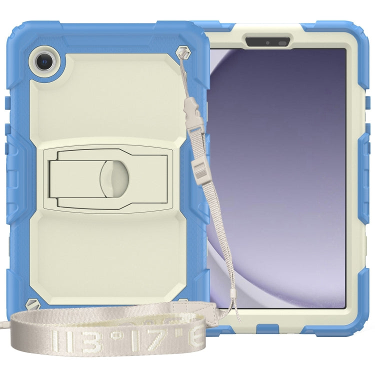 For Samsung Galaxy Tab A9+ Silicone Hydric PC Tablet Case with Shoulder Strap & Holder(Beige Cyan Blue) - Galaxy Tab A9+ by buy2fix | Online Shopping UK | buy2fix