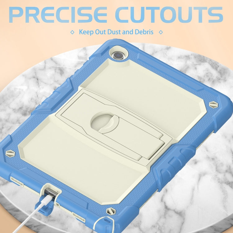 For Samsung Galaxy Tab A9+ Silicone Hydric PC Tablet Case with Shoulder Strap & Holder(Beige Cyan Blue) - Galaxy Tab A9+ by buy2fix | Online Shopping UK | buy2fix
