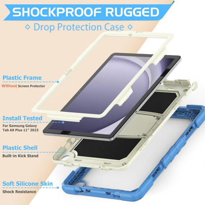 For Samsung Galaxy Tab A9+ Silicone Hydric PC Tablet Case with Shoulder Strap & Holder(Beige Cyan Blue) - Galaxy Tab A9+ by buy2fix | Online Shopping UK | buy2fix