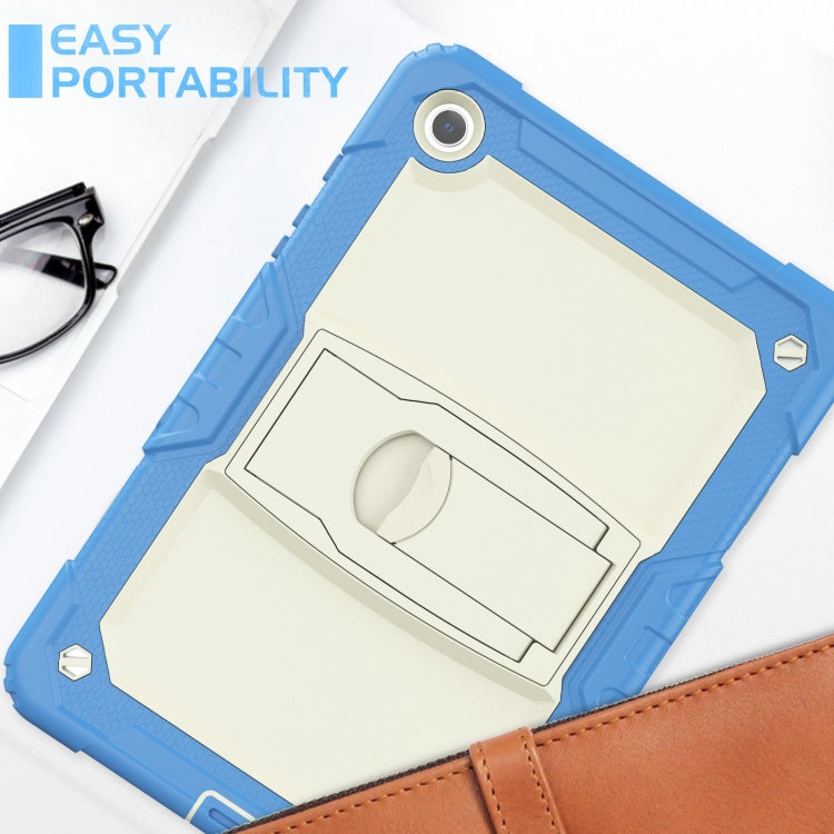 For Samsung Galaxy Tab A9+ Silicone Hydric PC Tablet Case with Shoulder Strap & Holder(Beige Cyan Blue) - Galaxy Tab A9+ by buy2fix | Online Shopping UK | buy2fix