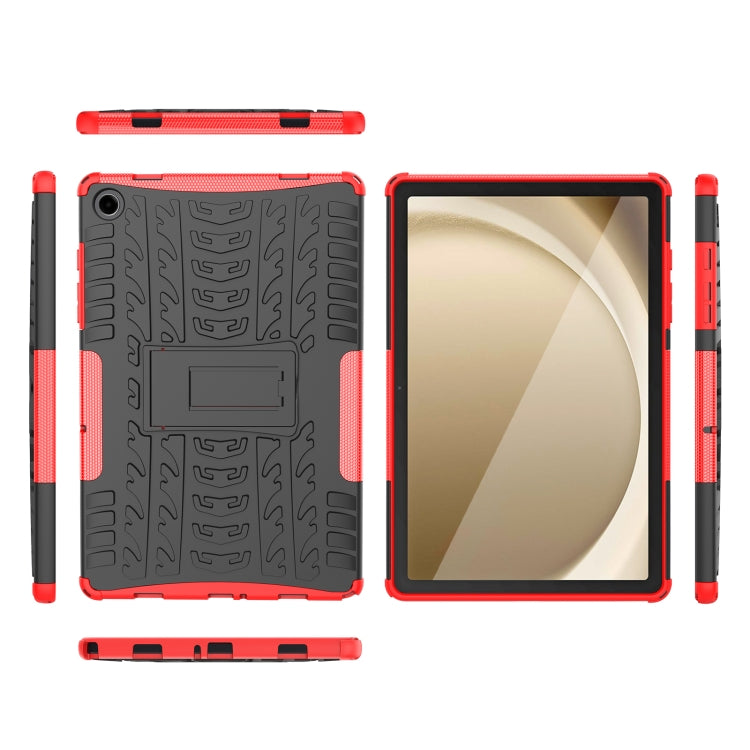 For Samsung Galaxy Tab A9+ / Tab A11+ Tire Texture TPU + PC Tablet Case with Holder(Red) by buy2fix