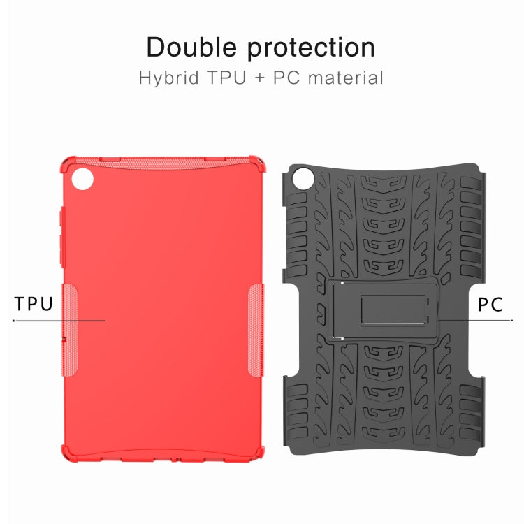 For Samsung Galaxy Tab A9+ / Tab A11+ Tire Texture TPU + PC Tablet Case with Holder(Red) by buy2fix
