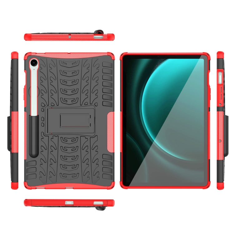 For Samsung Galaxy Tab S9 FE / S10 FE Tire Texture TPU + PC Tablet Case with Holder(Red) by buy2fix