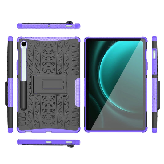 For Samsung Galaxy Tab S9 FE / S10 FE Tire Texture TPU + PC Tablet Case with Holder(Purple) - Galaxy Tab S9 FE by buy2fix | Online Shopping UK | buy2fix
