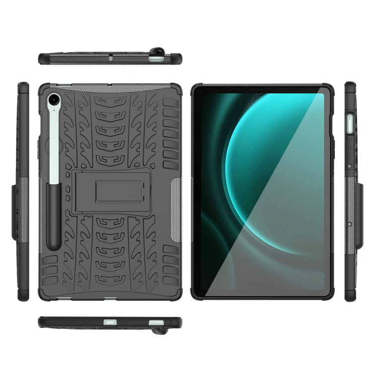 For Samsung Galaxy Tab S9 FE / S10 FE Tire Texture TPU + PC Tablet Case with Holder(Black) by buy2fix