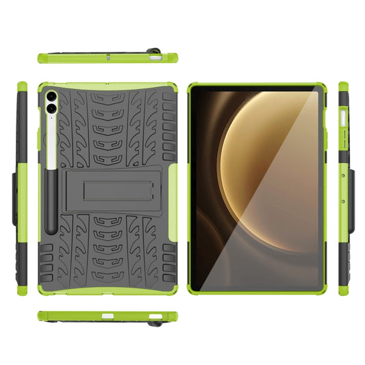 For Samsung Galaxy Tab S9 FE+ Tire Texture TPU + PC Tablet Case with Holder(Green) by buy2fix