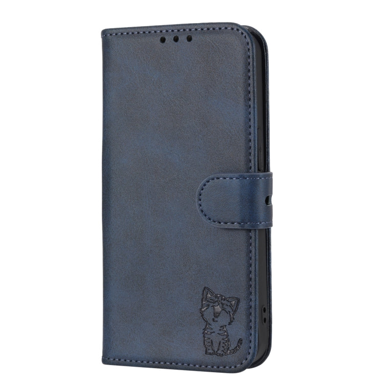 For Google Pixel 9 Pro Embossed Happy Cat Pattern Flip Leather Phone Case(Blue) by buy2fix