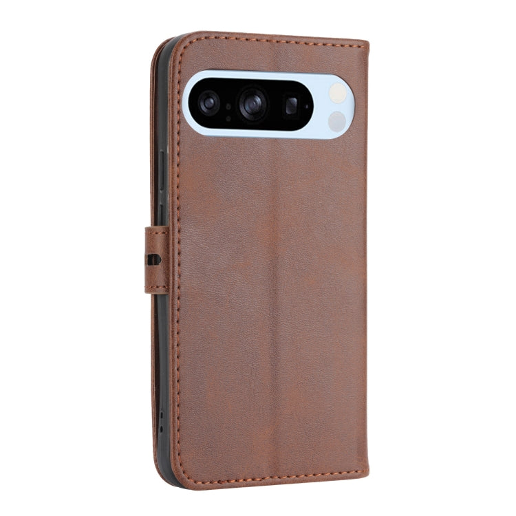 For Google Pixel 9 Pro Embossed Happy Cat Pattern Flip Leather Phone Case(Brown) by buy2fix