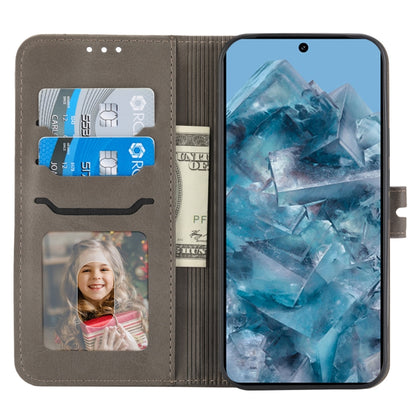 For Google Pixel 9 Pro Embossed Happy Cat Pattern Flip Leather Phone Case(Grey) by buy2fix