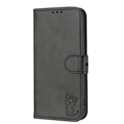 For Google Pixel 9 Pro Embossed Happy Cat Pattern Flip Leather Phone Case(Black) by buy2fix