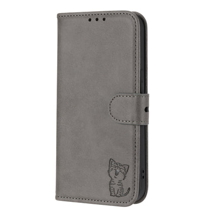 For Google Pixel 9 Embossed Happy Cat Pattern Flip Leather Phone Case(Grey) by buy2fix