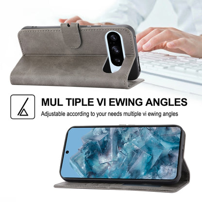 For Google Pixel 9 Embossed Happy Cat Pattern Flip Leather Phone Case(Grey) by buy2fix